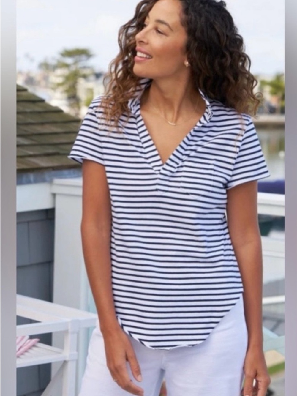 Frank & Eileen Navy and White Striped Tee